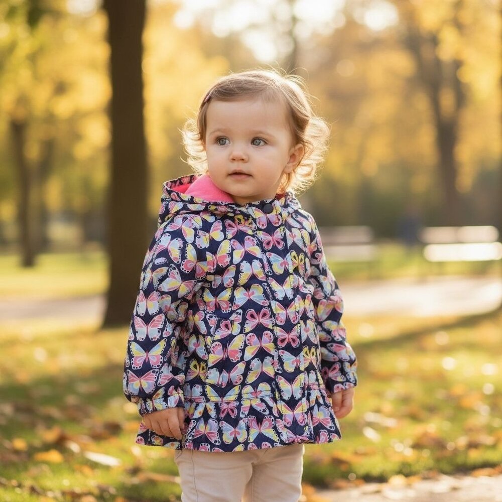 Carter’s ✦ Butterfly Print Hooded Jacket ✦ Navy Fleece Lined Little Girls 12M